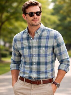 St. John’s Bay Men’s Plaid Shirt  Cotton Button Up Long Sleeve XL Career Casual